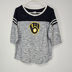 New Era Milwaukee Brewers T-Shirt Women's 3/4 Sleeve Space Dye Sz Large